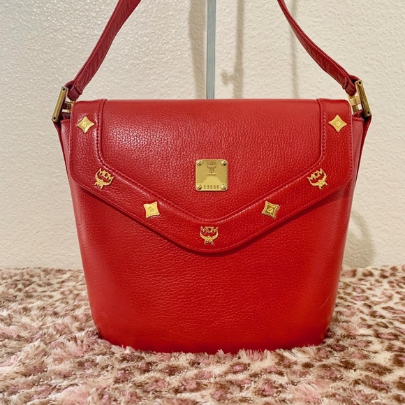 MCM Red Shoulder/Crossbody Bag Authentic - Picture 2 of 8